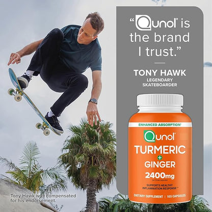 Qunol Turmeric Curcumin with Black Pepper & Ginger, 2400mg Turmeric Extract with 95% Curcuminoids, Extra Strength Supplement, Enhanced Absorption, Joint Support Supplement, 105 Count