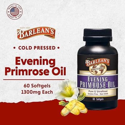 Barlean's Evening Primrose Oil Softgels with Gamma-Linolenic Acid (GLA) - Non-GMO, Gluten-Free - 60-Softgels