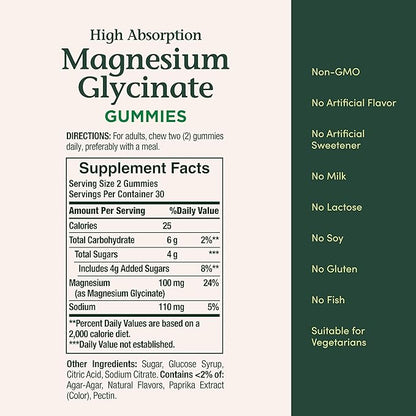 Nature’s Bounty High Absorption Magnesium Glycinate Gummies, 100 mg Magnesium Per Serving, Whole Body Health, No Stick Gummy, Peach Mango Flavor – Vegetarian & Gluten Free – 60 Count/30 Servings