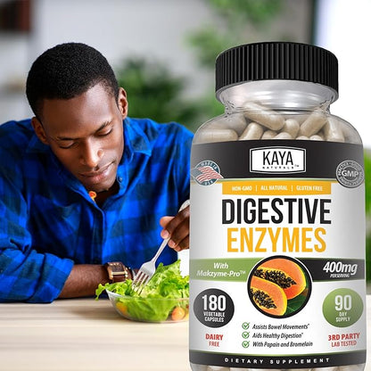 Kaya Naturals Digestive Enzymes with Prebiotics & Probiotics - Constipation & Bloating Relief - Weight Management Pills for Women & Men - Aids Immune Function - 180 Veggie Capsules