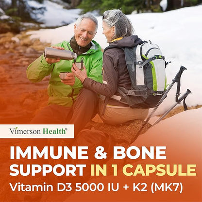 Vitamin D3 K2 Supplement – All-in-1 Support for Immune, Bone & Heart Health with Vitamin D + Vitamin K (as MK7) – K2 D3 (5000 IU) Vitamin Supplement with Black Pepper for Max Absorption, 60 Capsules