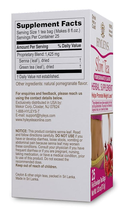 Hyleys Slim Tea Pomegranate Flavor - Weight Loss Herbal Supplement Cleanse and Detox - 25 Tea Bags (6 Pack)