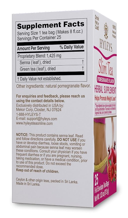 Hyleys Slim Tea Pomegranate Flavor - Weight Loss Herbal Supplement Cleanse and Detox - 25 Tea Bags (1 Pack)