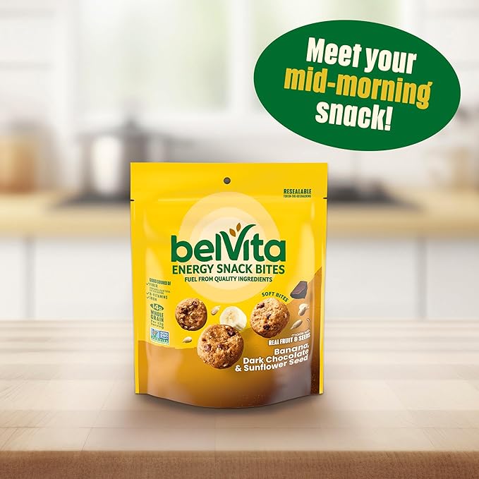 belVita Energy Snack Bites, Banana, Dark Chocolate and Sunflower Seed, 5 oz Bag (Pack of 2)