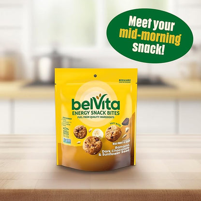 belVita Energy Snack Bites, Banana, Dark Chocolate and Sunflower Seed, 5 oz Bag (Pack of 2)