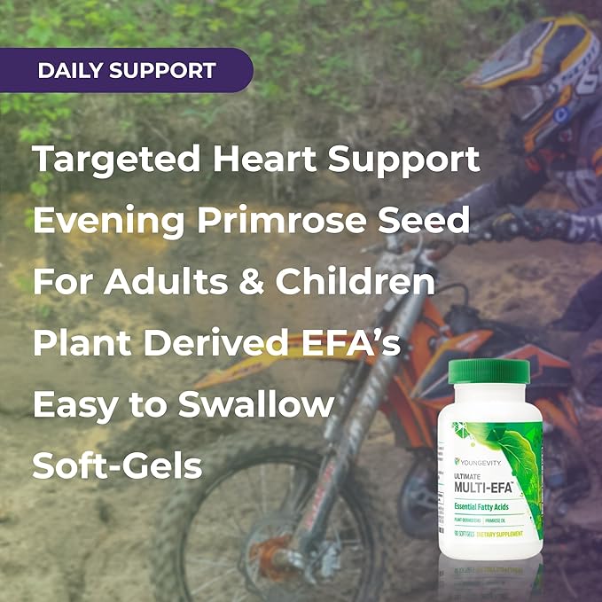 Youngevity Ultimate Multi-EFA™ - Plant Based EFA Supplement - No Fish - Small Softgel for Adults and Children, Evening Primrose - 90 Softgels (Pack of 1)