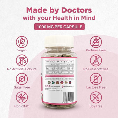 Strength & Spices Hormone Balance 100% Natural Estrogen Supplement – 12 Ingredients w Dong Quai - 60 Vegan UK Made 1000mg Capsules – Fertility and Menstrual Comfort