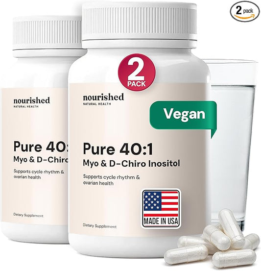 Nourished 40:1 Myo-inositol & D-Chiro Inositol - Supplement for Women with Fertility, Skin Health, or Menstrual Cycle Symptoms - Hormone Balance for Women - 240 Capsules