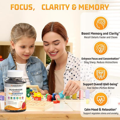 15 in 1 Mushroom Complex Gummies & Ashwagandha Gummies 3000 mg - Lions Mane, Reishi, Turkey Tail & More | Mushroom Supplement for Cognitive Function, Focus & Memory | Raspberry Gummies| Sugar-Free