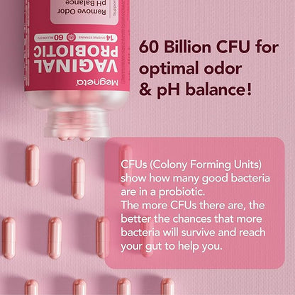 Vaginal Probiotics with Prebiotics Cranberry, 60 Billion CFU 14 Strains Probiotics for Women with Prebiotic & D-Mannose, Womens Probiotic for Vaginal Flora, Odor Control, pH Balance - 60 Capsules