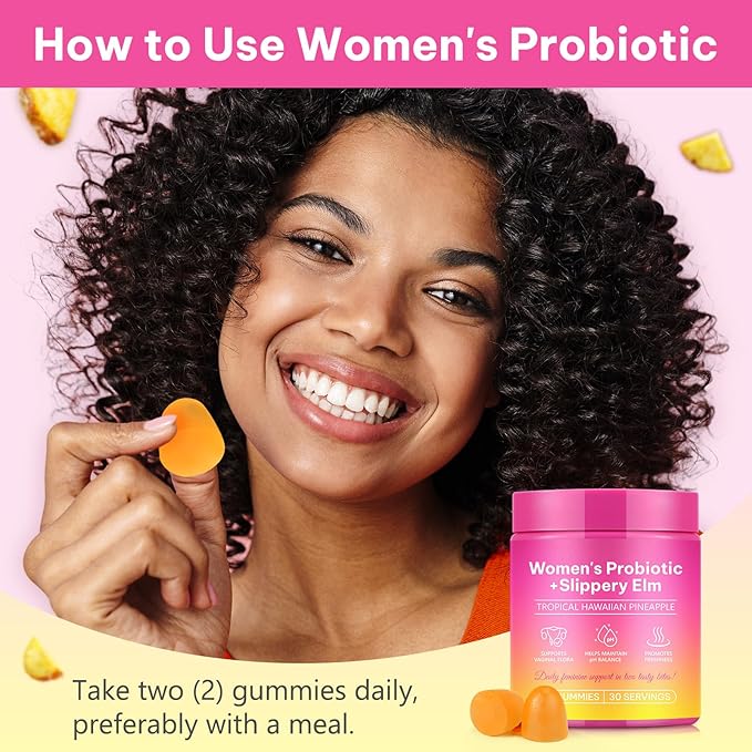 2 Pack Women's Probiotic Gummies for Vaginal Health - pH Balance & Immune Support Supplement, Pineapple Flavor, 120 Count | Feminine Care Vitamins for Women