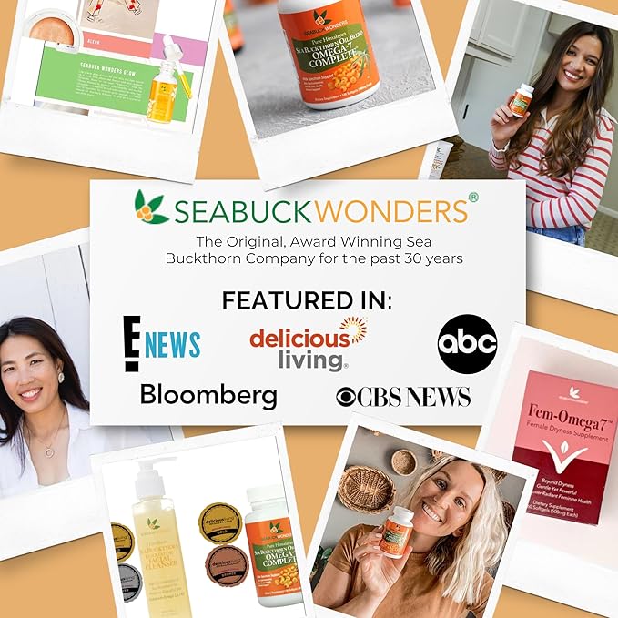 SeabuckWonders Organic Sea Buckthorn Oil Omega-7 Complete, 60 Softgels, 30 Day Supply, with Omega 3, 6 & 9, Supports Hair, Skin & Nails, Overall Health & Wellness