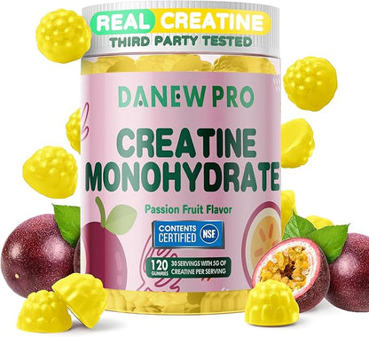 NSF Certified Creatine Gummy 5g - Creatine Monohydrate Gummies for Men & Women, Creatine Monohydrate for Muscle Strength, Muscle Builder, Energy Boost, Pre-Workout Supplement(120 Count)-Passion fruit