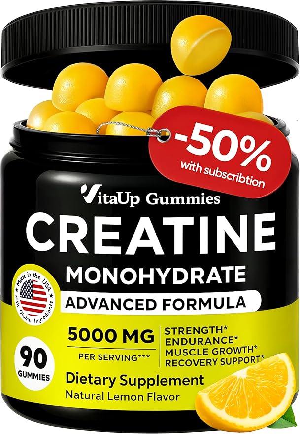 VitaUp Creatine Monohydrate Gummies for Men & Women - USA Made Monohydrate Creatine for Men 5000mg Per Serving - Supports Energy Levels, Training Endurance & Muscle Performance - 90 Gummies
