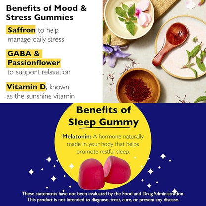 Bach Rescue Plus Sleep Gummies with 5mg Melatonin/dose [and] Bach Rescue Plus Mood & Stress Support Gummies with Key Nutrients and Botanicals - 2PK Dietary Supplements, 60Ct Each