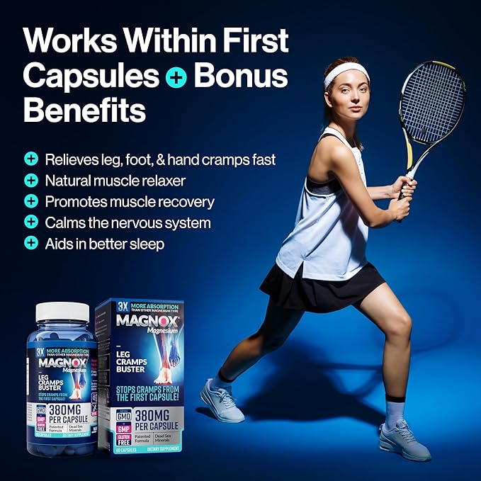 MAGNOX® Buster | Patented Clinically Tested 380mg Magnesium Supplement for Spasms & Leg Cramps at Night | One Capsule a Day for Almost Full Dosage | 3X More Absorption | Dead Sea Minerals (60 Caps)