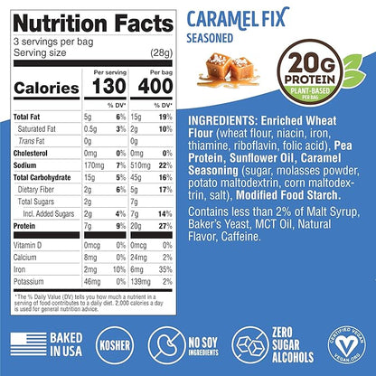 Lenny & Larry's FITZELS Protein Pretzels [Caramel Fix] – 8 x 3oz Bags of High Protein Snacks with 20g Plant Based Protein – Vegan Snack – Incredibly Tasty with Salty Crunch