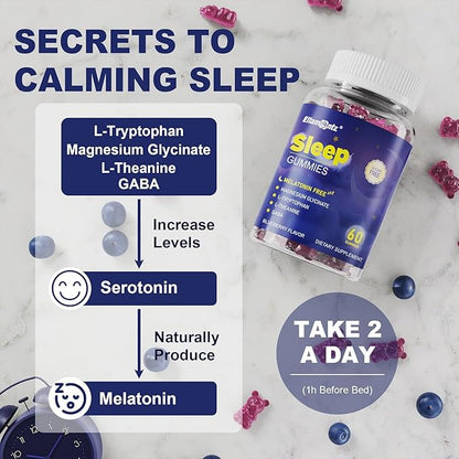Sleep Gummies No Melatonin, Sleep Aid for Adults with Magnesium Glycinate, Melatonin Free Calm Sleeping Gummy Supplement with L-Tryptophan, L-Theanine, GABA, Ashwagandha, Valerian - Sugar Free, 120ct