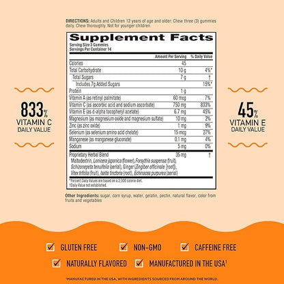 Airborne 750mg Vitamin C Gummies for Adults, Immune Support Supplement with Powerful Antioxidants Vitamins C & E - 42 Gummies, Zesty Orange Flavor (2 Pack)