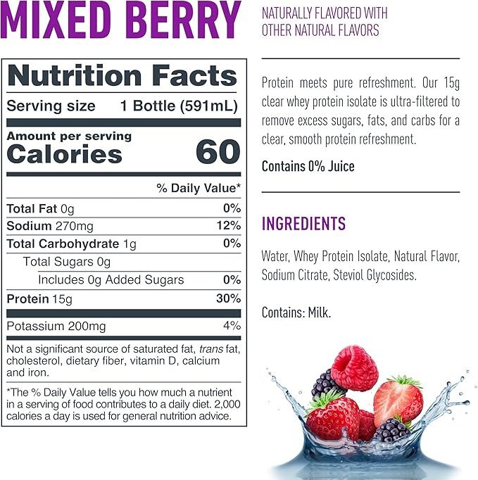Isopure Zero Carb 100% Pure Whey Isolate Unflavored Protein Powder 3 Lbs + 1 Bottle of Clear Protein Water with Electrolytes, 15g Whey Protein Isolate, Zero Sugar, Mixed Berry, 20 fl oz Bottle