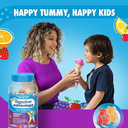Digestive Advantage Daily Probiotic Gummy for Kids, Multi, Natural Fruit Flavours, 80.0 Count (Pack of 2)