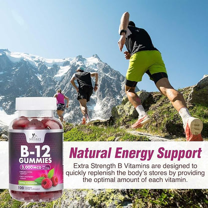 Vitamin B12 Energy Gummies - 3000 mcg per Serving Extra Strength B 12 Gummy for Metabolism & Immune System Support - Chewable Dietary B12 Supplements, Caffeine Free Gummy Vitamin - 120 Gummies