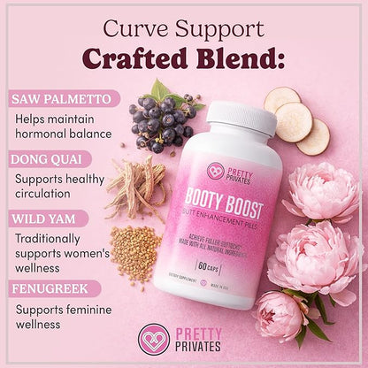 Pretty Privates Butt Enhancer Supplement - Works with Your Body for Curves and Body Confidence - Use with or Without Butt Cream - 60ct