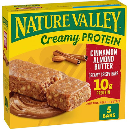 Nature Valley Creamy Protein Bars, Cinnamon Almond Butter, 10g Protein Snacks, 5 Bars, 7.45 oz