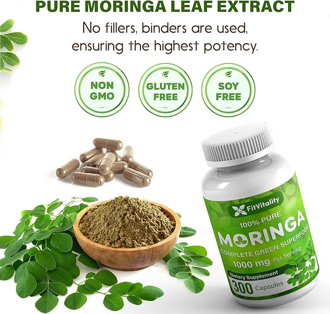 Moringa Capsules| 150 Capsules| Moringa Oleifera | Pure & Natural| Non-GMO and Gluten Free Supplement | Complete Green Superfood | Moringa Leaf Extract Powder