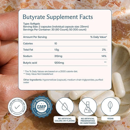 BodyBio Butyrate - Postbiotic for Gut Health, Digestive Support, Bloat, Gas & Constipation Relief, Leaky Gut Repair - Sodium + Butyric Acid Supplement for GI Wellness