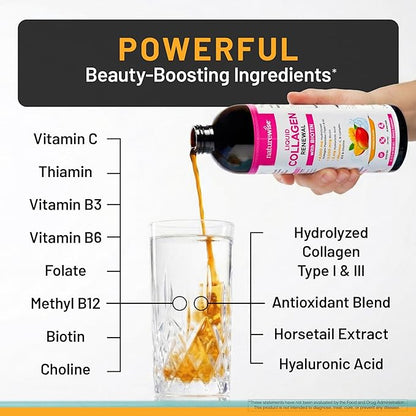 NatureWise Hydrolyzed Liquid Collagen for Women & Men 4000mg - No Added Sugar - Multi Collagen Peptides + Biotin + Vitamin C + Vitamin B Complex & Hyaluronic Acid - Mango - 15.22 fl oz[45 Day Supply]