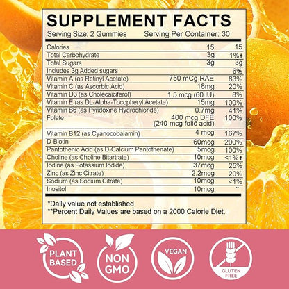 PCOS Inositol Gummies for Ovarian & Hormonal Balance, 60 Count PCOS Gummies with Myo-Inositol, Folate & Zinc Helps Menstrual Cycle, Orange Flavor Ovulation Gummy for Wellness Ovulation & Fertility