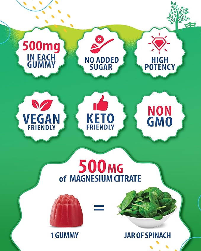 Sugar-Free Magnesium Gummies for Kids & Teens - 500mg Calm Magnesium Citrate - Chewable Magnesium Gummy Supplement for Sleep, Mood & Muscle Support - Citrato de Magnesio para Niños - 30 Days Supply