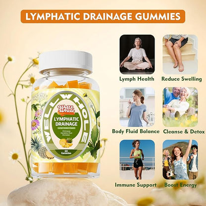 Well&Whole Lymphatic Drainage Gummies, Lymphatic Drainage Supplements with Echinacea, Dandelion, Burdock, Lymph System Support, Lymph Detox Cleanse & Immune Support, Pineapple, Vagan, 60 Gummies