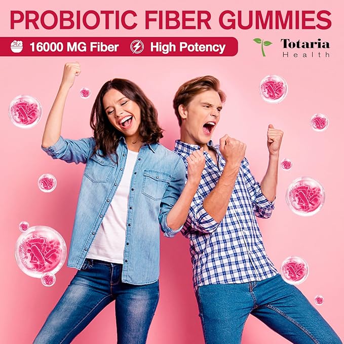 Totaria 9-in-1 Probiotic Fiber Gummies for Adults & Teens 16G Fiber per Serving, Psyllium Fiber Supplement with 5 Billion CFU Bacillus Coagulans, Inulin, ACV for Digestive & Gut Wellness - 60 Gummies