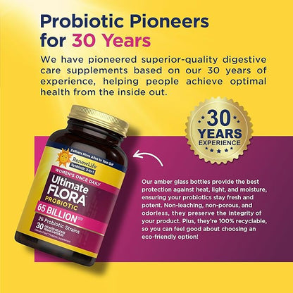 Renew Life Ultimate Flora Probiotics for Women 65 Billion CFU Delayed Release Vegan Capsules | Vaginal | Digestive Health | Immune Health | Dairy Free | 30 Count