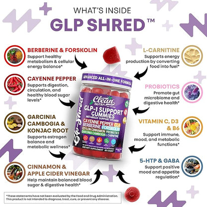 Clean Nutra Gummies with Cayenne Pepper, CLA, Berberine, Forskolin, Ceylon Cinnamon, Probiotics, Garcinia Cambogia & L-Carnitine | Mango Cherry Flavor | 60 Count Chewable Supplement Gummies
