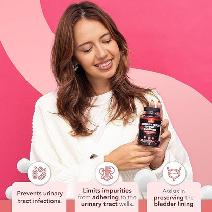 Potent Cranberry Gummies with D Mannose - Urinary Tract Health for Women & Men, Urinary Flush & Bladder Fast-Acting Support Supplements with Hibiscus Powder, 180 Count