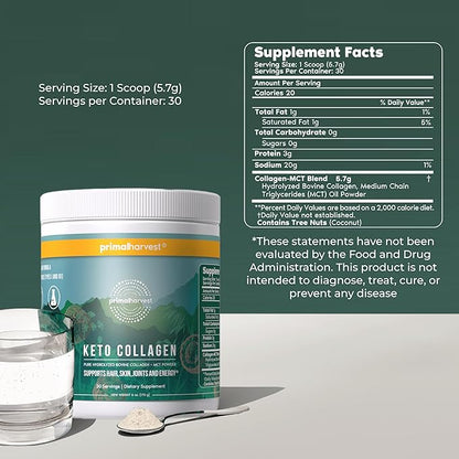 Primal Harvest Keto Collagen Powder with MCT Oil Hydrolyzed Collagen Peptides 10 oz Unflavored Paleo & Keto Friendly Protein Supplement