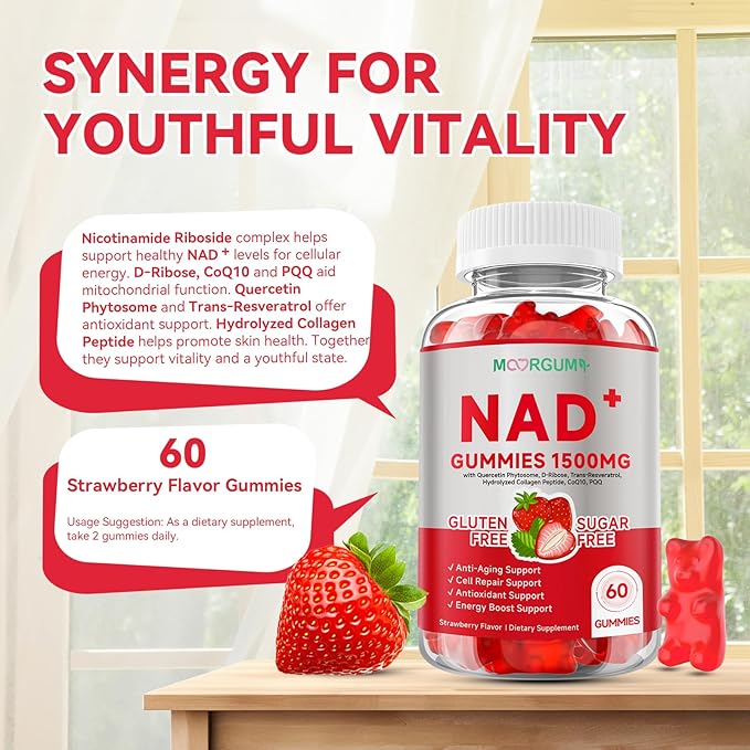 1500MG Core Collagen Supplements with N AD+ for Women & Men, Trans-Resveratrol, CoQ10, Nicotinamide Riboside Hydrogen Malate, for Healthy Aging & Antioxidant Support, 120 Gummies