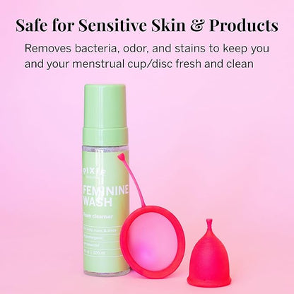 Pixie Feminine Wash – Healthy Foaming Cleaner with Natural Ingredients – More Foam Wash in Bottle Than Any Other Brand – pH Balanced & Plant Based – for Your Menstrual Cups and Discs, 6.5 Fluid oz
