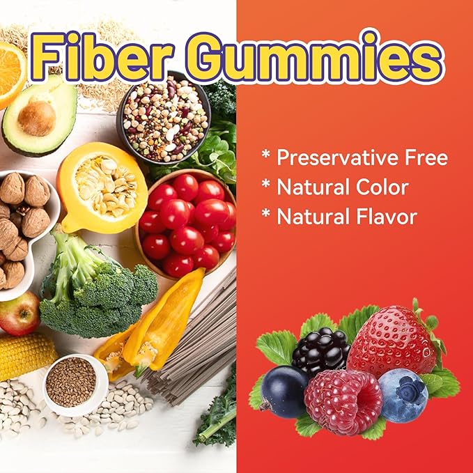 Fiber Gummies, Dietary Fiber, for Women and Men, Gut Health Support, Non-GMOs, Non-Gluten, Vegan, Mixed Berry and Strawberry Flavor, 120 Count Gummies