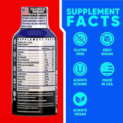 Vitamin Energy Immune+ Extra Strength Energy Shot Blue Raspberry 10 Pack, 260mg Natural Caffeine, B-Vitamins, Citicoline, Green Tea, Immunity & Focus Support, Zero Sugar, Gluten-Free 1.93 fl oz