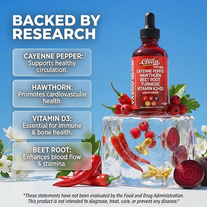 Clean Nutra Cayenne Pepper Drops Supplement Liquid + Hawthorn Berry, Vitamin D3 K2 Beet Root Powder, Ceylon Cinnamon, Turmeric Curcumin, Organic Panax Ginseng, Berberine Extract Organic (2)