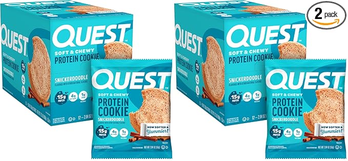 Quest Nutrition Snickerdoodle Protein Cookie,15g Protein,1g Sugar,4g Net Carbs,Keto Friendly,High-Protein,Low Carb;,12 Count (Pack of 2)
