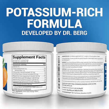 Dr. Berg Zero Sugar Hydration Keto Electrolyte Powder - Enhanced w/ 1000 mg of Potassium & Real Pink Himalayan Salt (NOT Table Salt) - Orange Flavor Hydration Drink Mix Supplement - 50 Servings