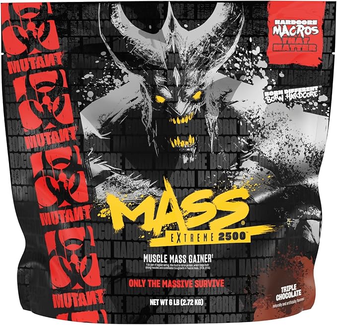 Mutant Mass Extreme 2500 - High Calorie Mass Gainer Whey Protein Powder with Whole Food Carbs - Muscle Building & Weight Gain Supplement for Extreme Hard Gainers - Triple Chocolate 6 lbs