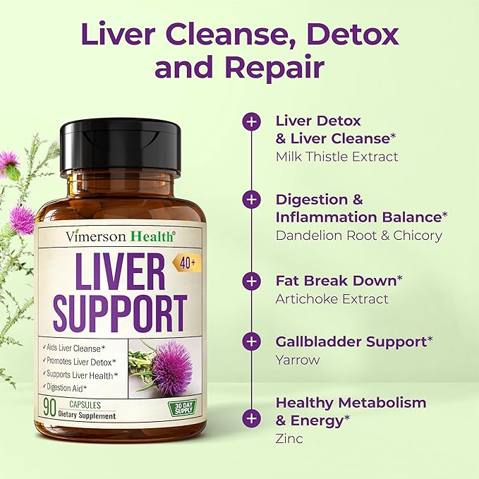 Liver Support with Artichoke Extract, Enzymes, Silymarin 50% Milk Thistle, Dandelion Root, Lipase & Protease, Solarplast® Antioxidants – Supports Detox, Digestion & Energy. 90 Capsules, 30 Day Supply