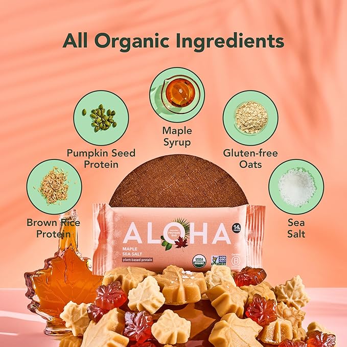 Aloha Organic Maple Sea Salt Protein Bar, 12 ct