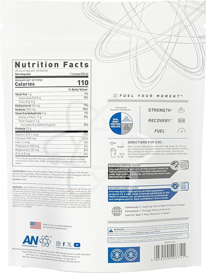 an Performance Whey Protein Hybrid Powder | Whey & Milk Isolate | 23g Protein, 1g Sugar | Gluten-Free, Low Carb, Low Fat | Workout Supplement for Men & Women | Vanilla | 25 Servings